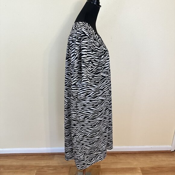 Zebra Print Womens Midi Dress V Neck Short Sleeve MuMu Housedress Loungewear - Picture 8 of 9